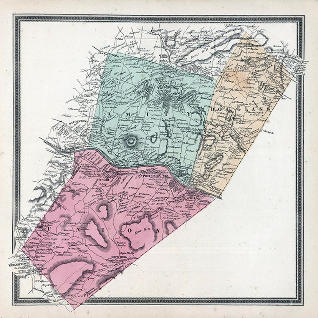 1862 Map of Amity Douglass and Union Townships Berks County Pennsylvania Etsy