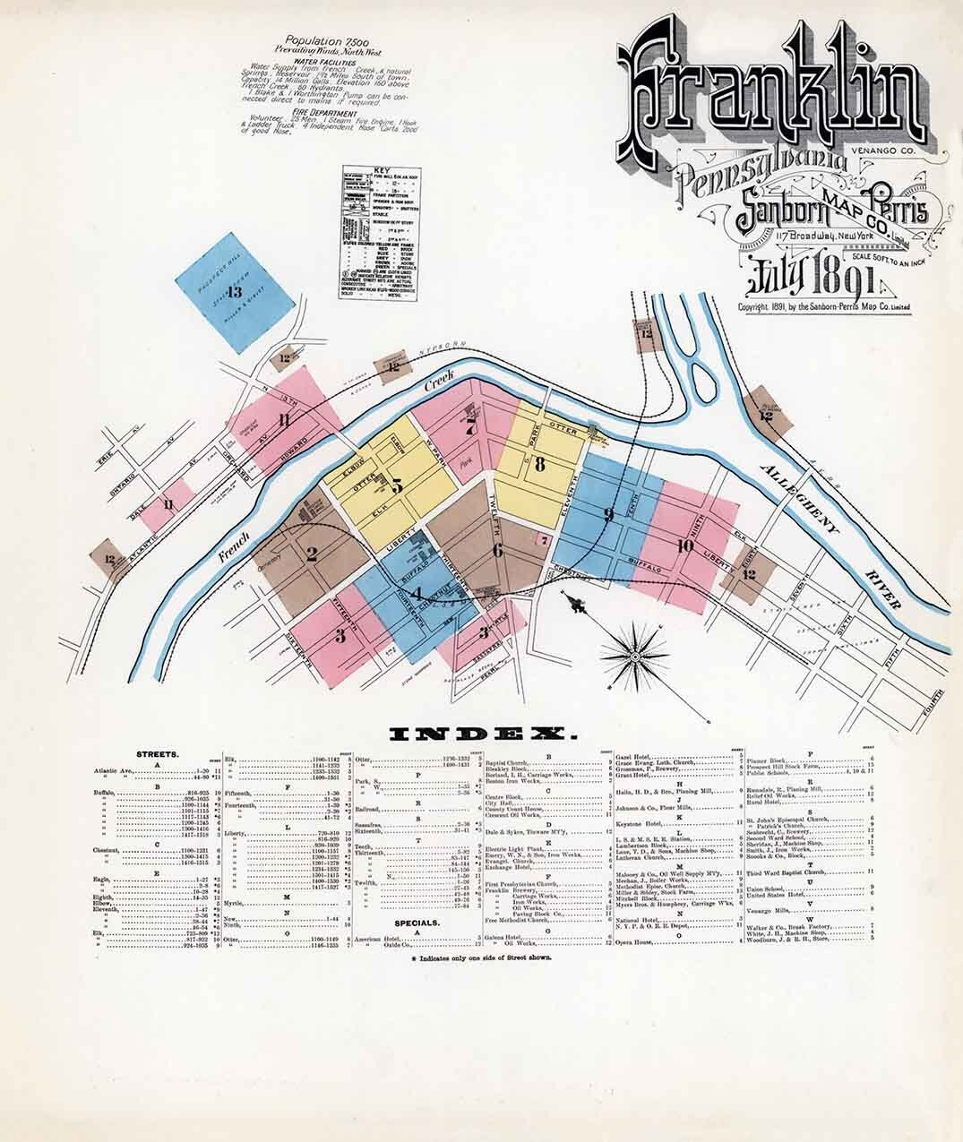 1891 Town Map of Franklin Venango County Pennsylvania Etsy