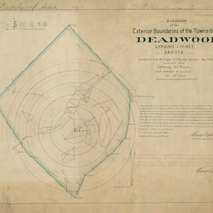 1878 Map of Deadwood Lawrence County Dakota
