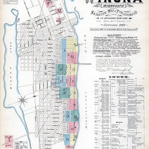 1884 Town Map of Winona Winona County Minnesota