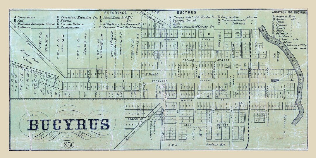 1850 Map of Bucyrus Crawford County Ohio Etsy