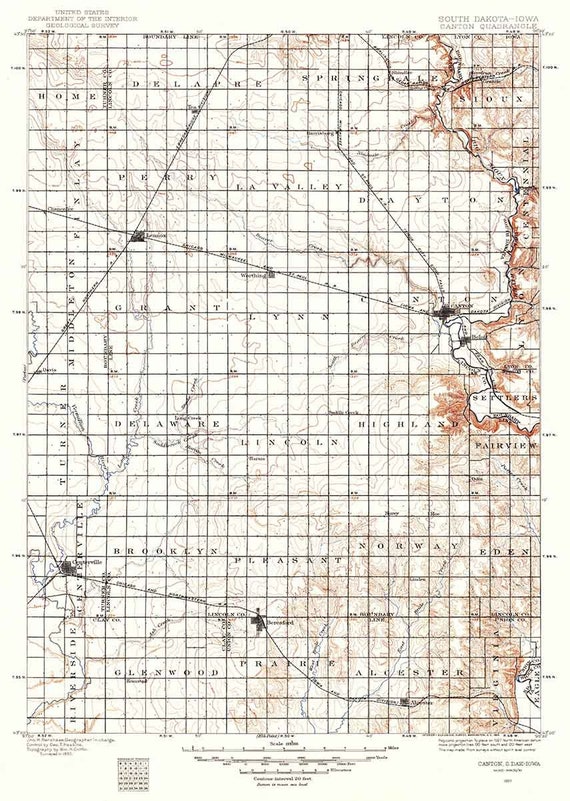 1897 Topo Map of Canton South Dakota Etsy
