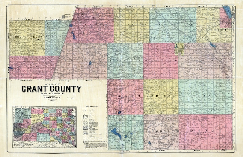 1899 Map of Grant County South Dakota Milbank Etsy