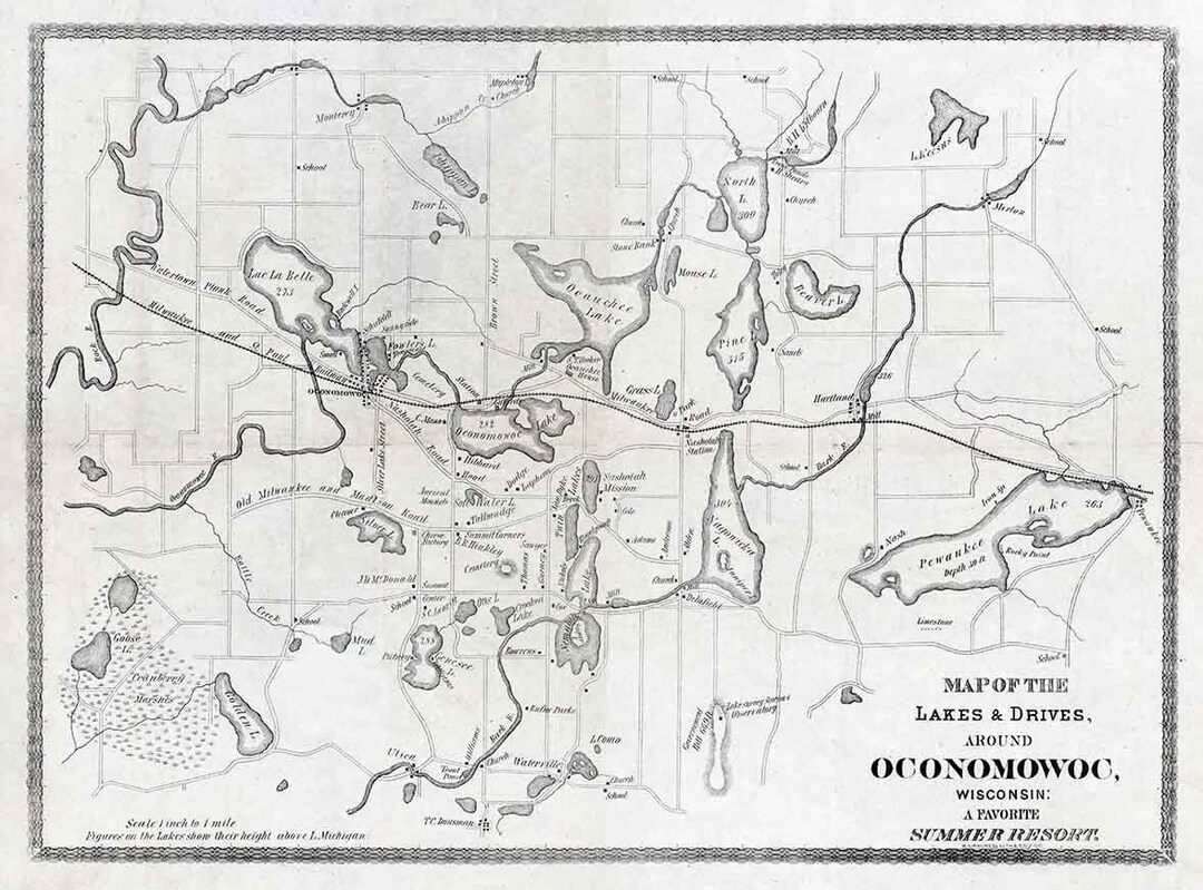 1876 Map of Lakes Around Oconomowoc Wisconsin Etsy