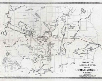 1876 Map of Lakes Around Oconomowoc Wisconsin