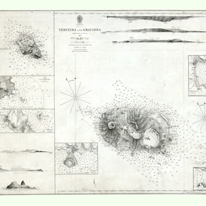 1844 Map of The Azores Terceira and Graciosa Islands