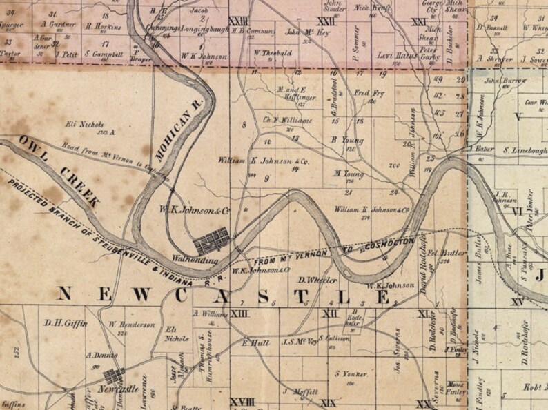 1850 Farm Line Map of Coshocton County Ohio Lewisville Farm Etsy