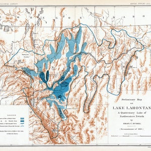 Carte 1881 du lac Lahontan au Nevada