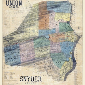 Carte de 1850 des comtés de Snyder et d'Union, en Pennsylvanie