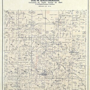 1889 Carte du canton de New Denmark, comté de Brown, Wisconsin