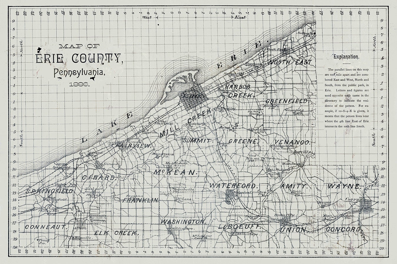 1886 Map of Erie County Pennsylvania Etsy
