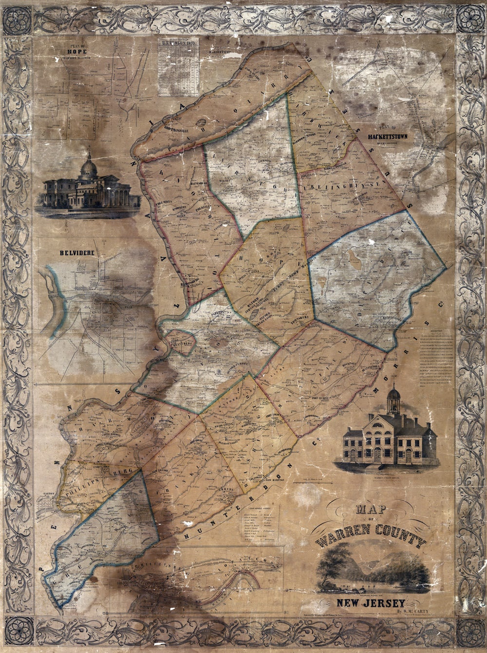 1852 Map of Warren County New Jersey  Etsy