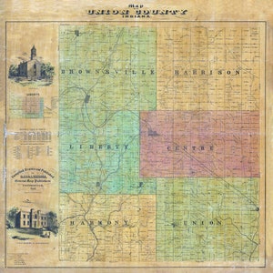 1855 Farm Line Map du comté d'Union, Indiana