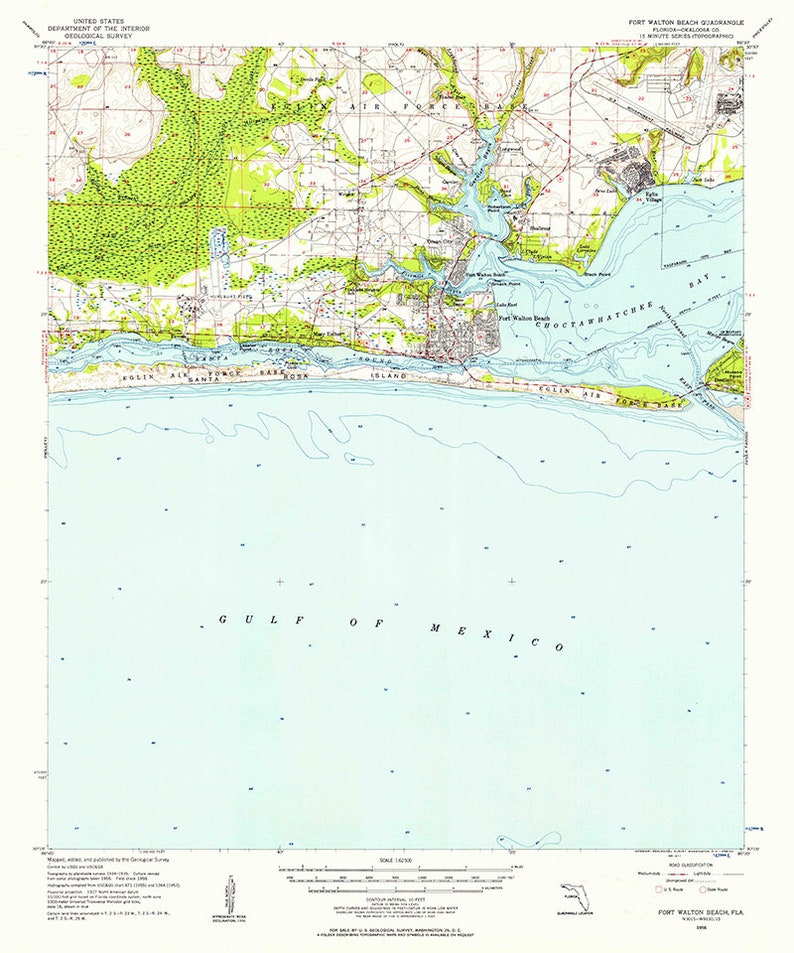 1956 Topo Map of Fort Walton Beach - Il 794xN.2199884754 66a7
