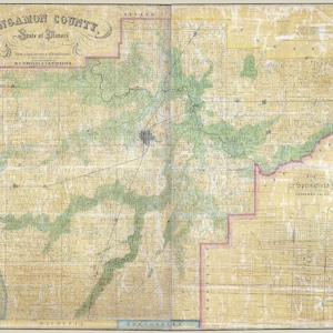 1858 Farm Line Map du comté de Sangamon, Illinois