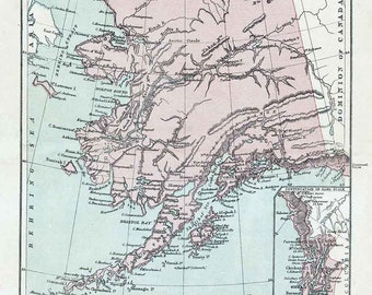 1890 Map of Alaska Canada Aleutian Islands