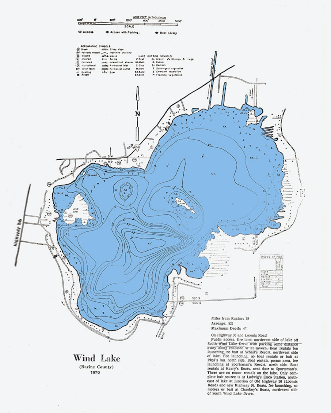 1970 Map of Wind Lake Racine County Wisconsin Etsy