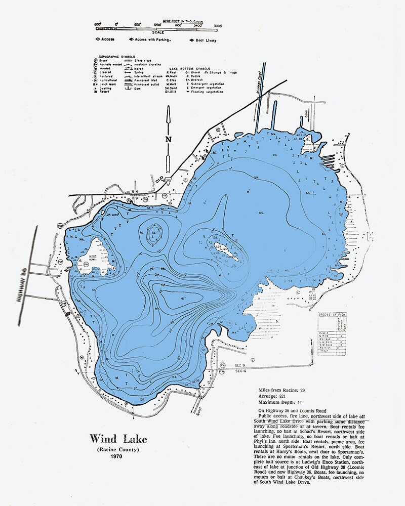 1970 Map of Wind Lake Racine County Wisconsin