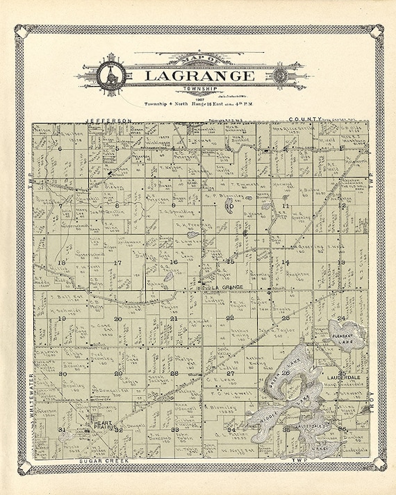 1907 Map of Lagrange Township Walworth County Wisconsin Etsy