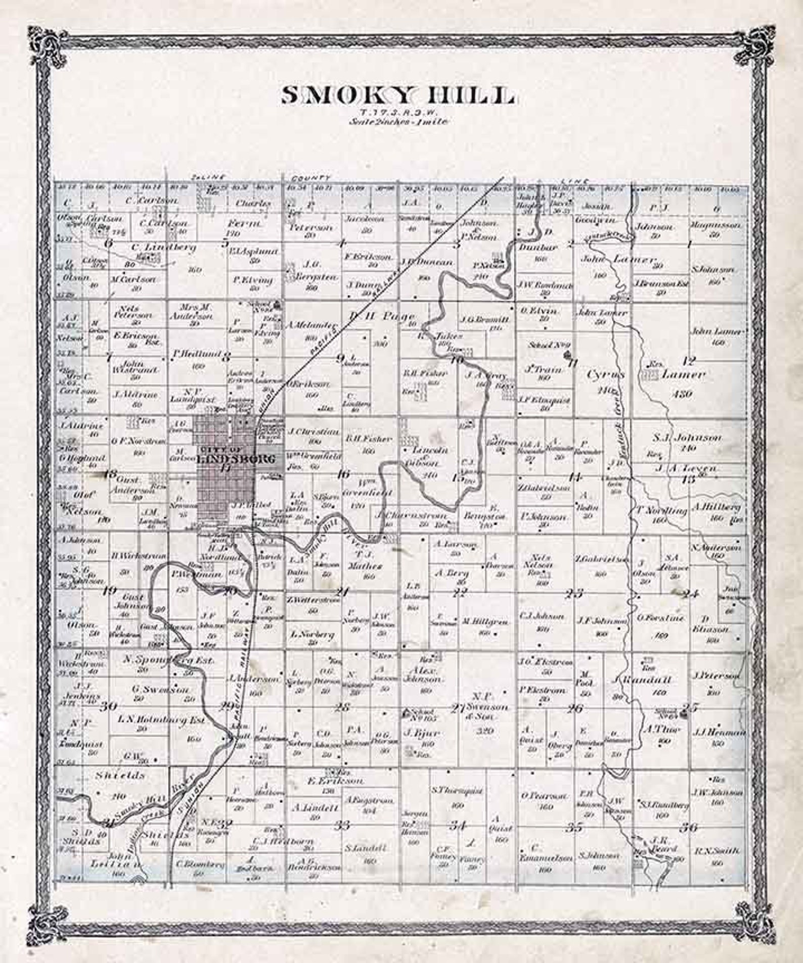 1884 Map of Smoky Hill Township Mcpherson County Kansas Etsy