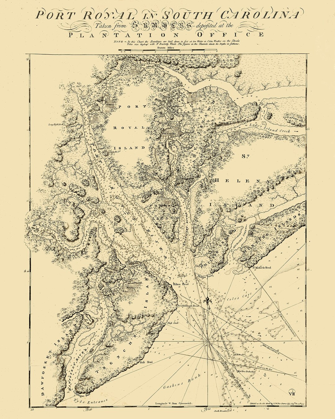 1800 Map of Port of Royal South Carolina Etsy