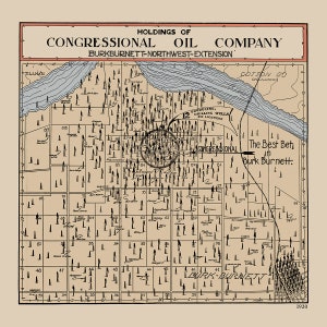 Peut inclure: Une carte vintage montrant les propriétés de la Congressional Oil Company dans la zone de Burkburnett-Northwest-Extension. La carte est datée de 1920 et montre l'emplacement des puits de production et de forage.