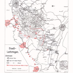 1918 Karte von Straßburg Frankreich Region Elsab Lothringen WW1