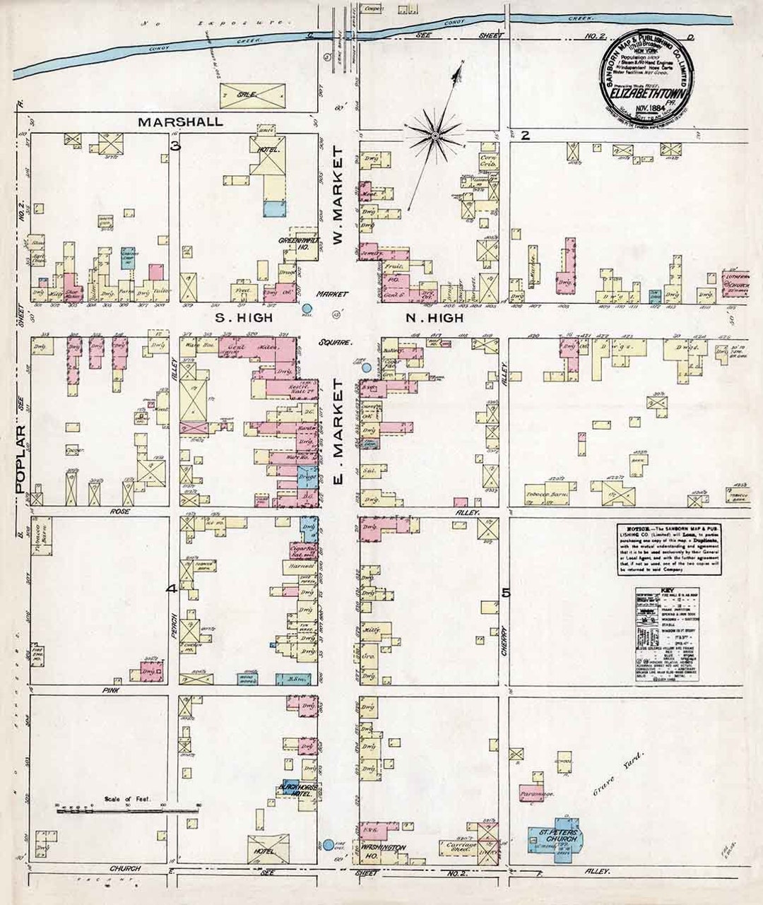 1884 Town Map of Elizabethtown Lancaster County Pennsylvania Etsy