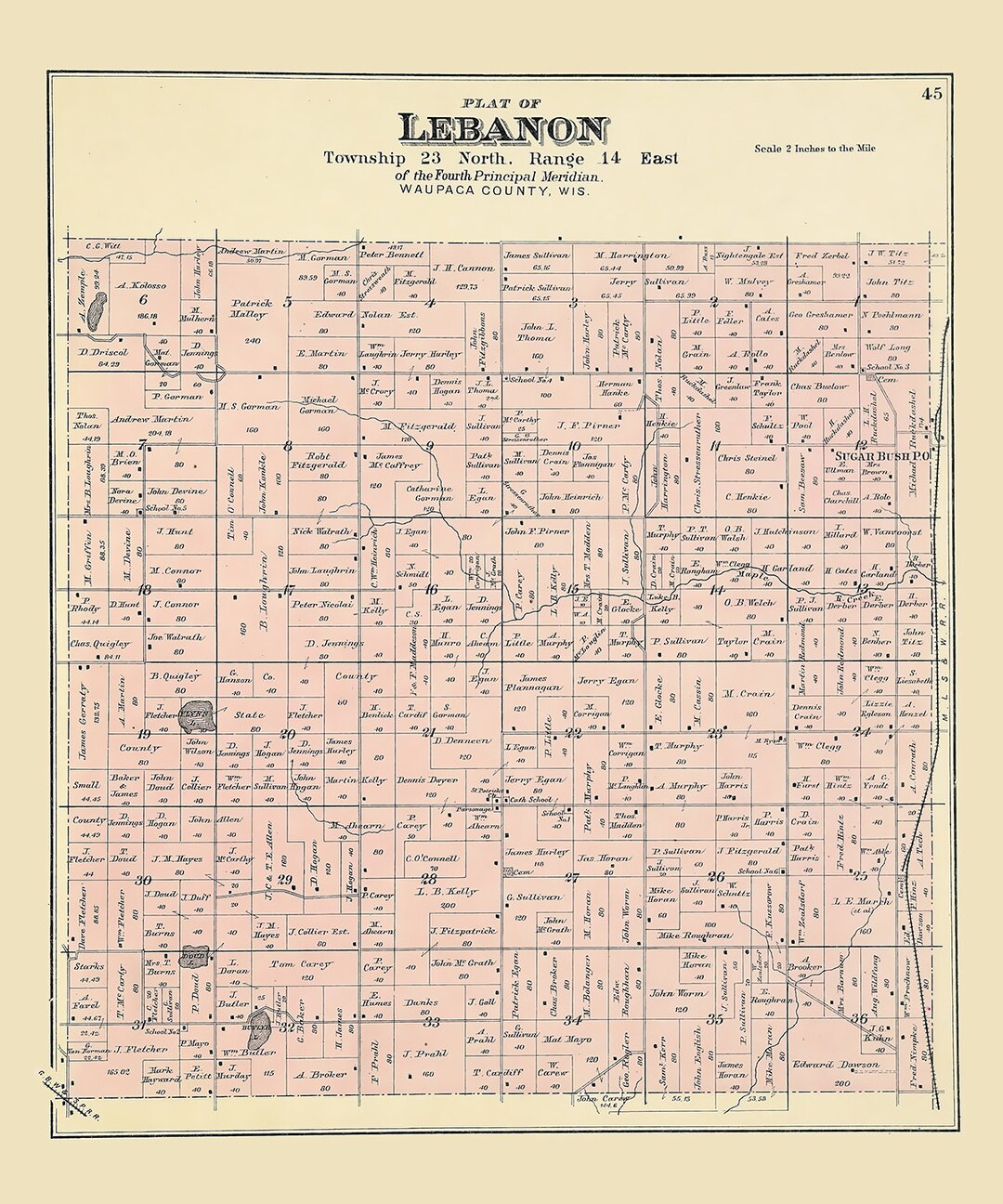 1889 Map of Lebanon Township Waupaca County Wisconsin Etsy