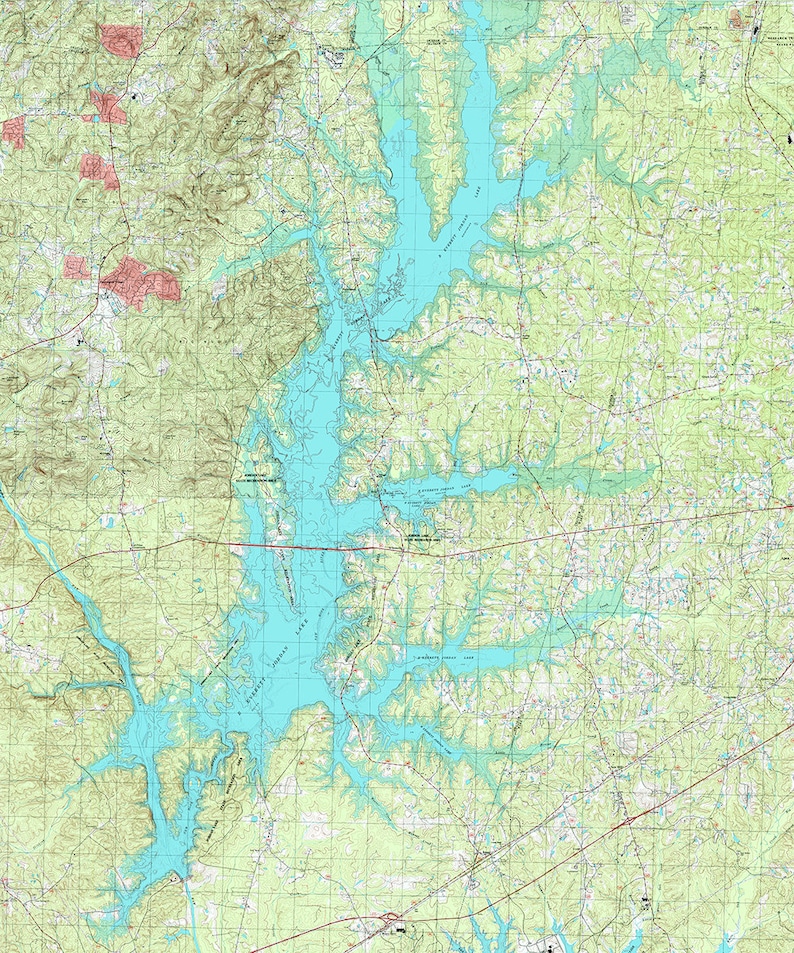 1993 Map of Jordan Lake North Carolina Etsy