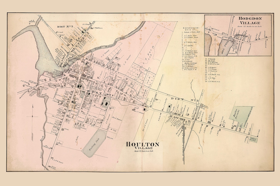 1877 Map of Houlton Village Aroostook County Maine Etsy