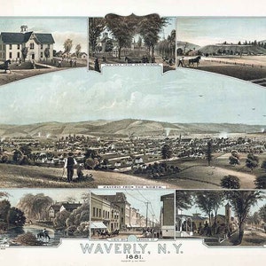1881 Panorama-Karte von Waverly New York