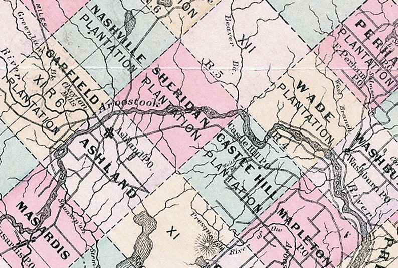 1887 Map of Aroostook County Maine Etsy