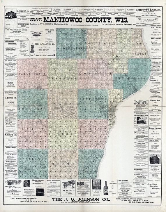 Glossy Satin Paper Hixon 1902-23.00 x 28.50 MAPS OF THE PAST Manitowoc County Wisconsin Glossy Satin Paper Hixon 1902-23.00 x 28.50 MAPS OF THE PAST Manitowoc County Wisconsin