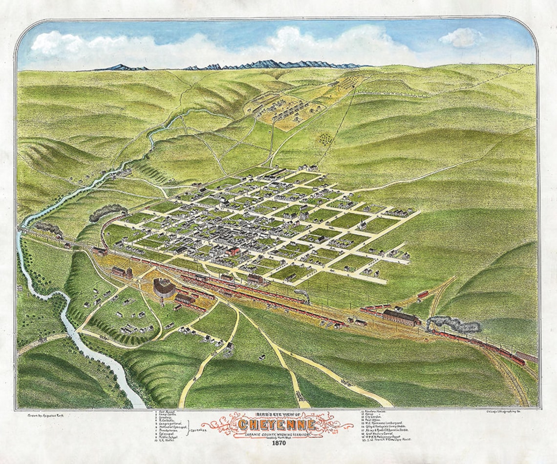 1870 Panoramic Map of Cheyenne Laramie County Wyoming Etsy