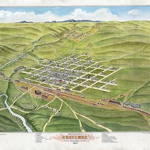 Carte panoramique du comté de Cheyenne Laramie, Wyoming, 1870
