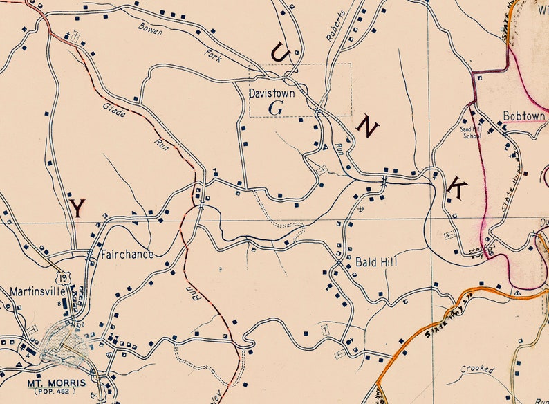 1938 Farm House Map of Greene County Pennsylvania Carmichaels Etsy