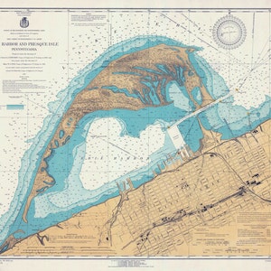 Nautische kaart uit 1920 van Erie Harbor en Presque Isle Lake Erie PA