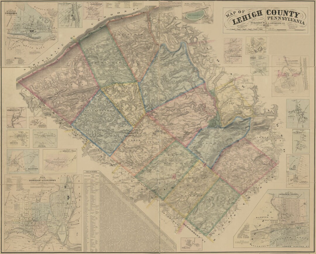 1862 Map of Lehigh County PA From Original Surveys Allentown - Etsy