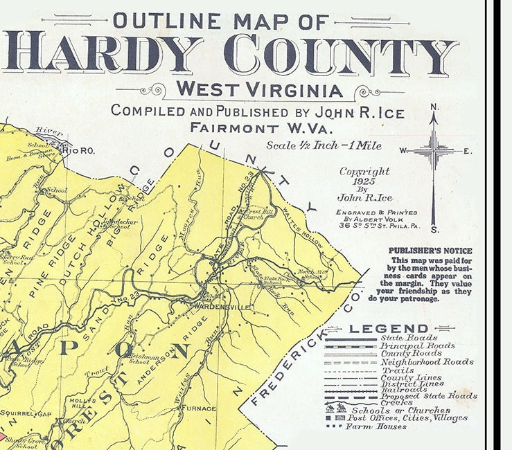 1925 Map of Hardy County West Virginia Etsy