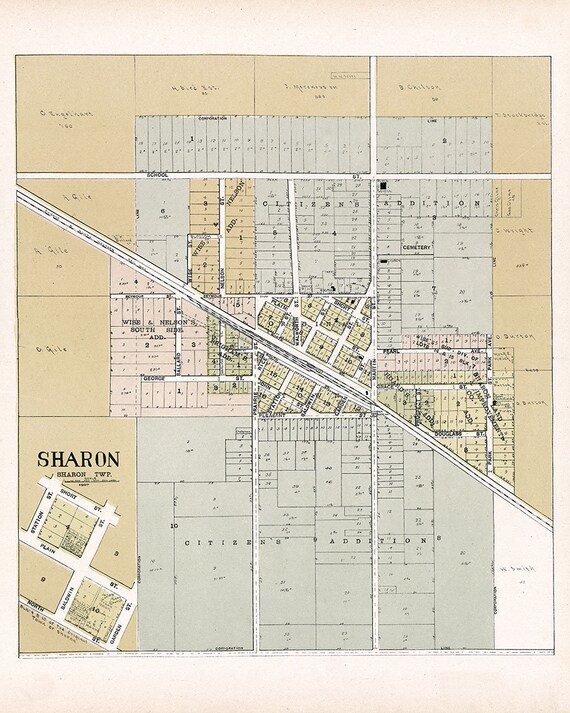 1907 Town Map of Sharon Walworth County Wisconsin Etsy UK