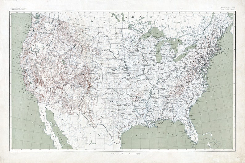 1890 Map of the United States Etsy