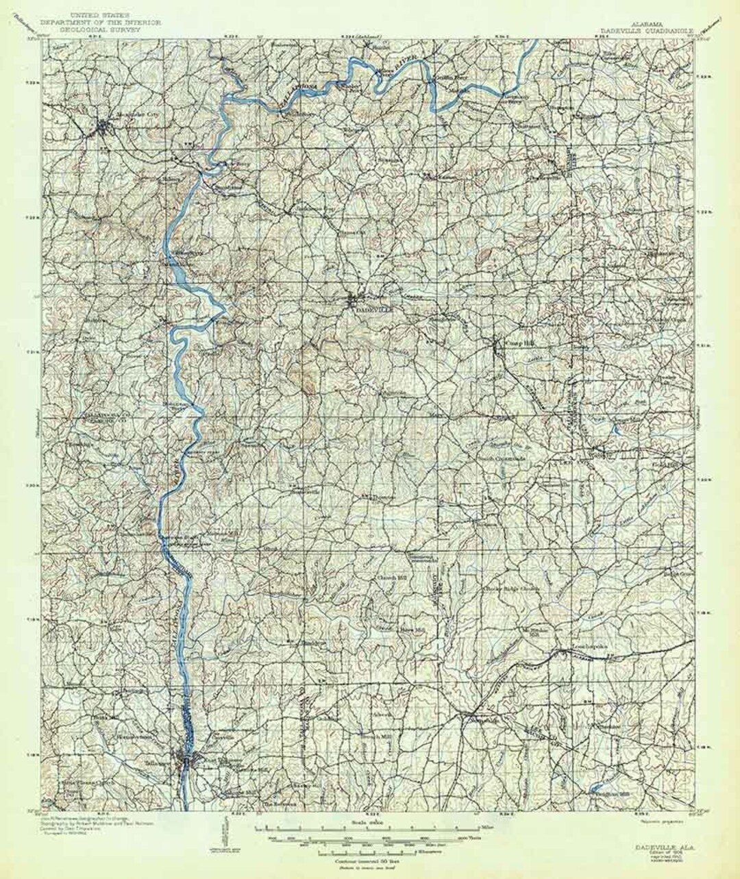 1906 Topo Map of Dadeville Alabama Etsy