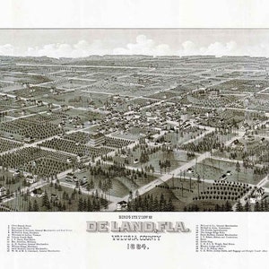 1884 Panorama-Karte von De Land Volusia County in Florida
