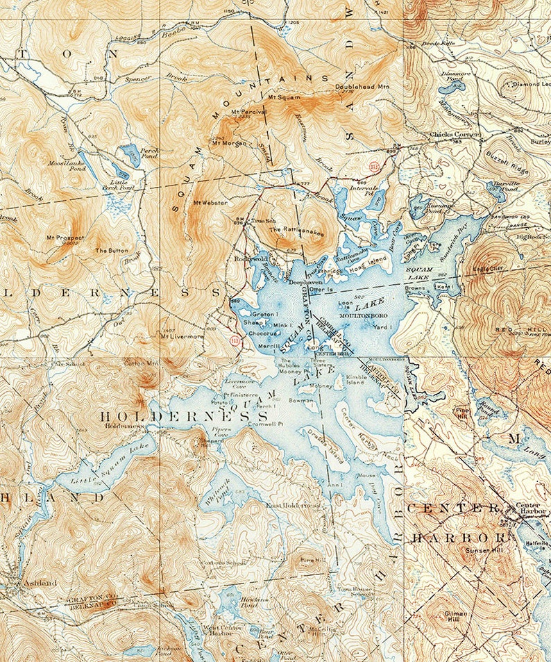 1927-topo-map-of-squam-lake-new-hampshire-etsy