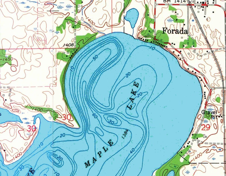 1968 Map of Lake Reno Douglas and Pope County Minnesota Maple Turtle ...