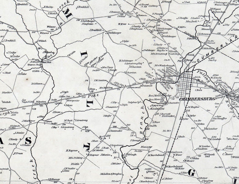 1858 Map of Franklin County Pa From Actual Surveys Etsy
