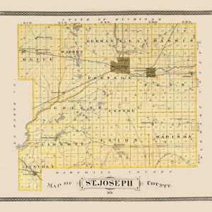 1876, carte du comté de St Joseph, Indiana