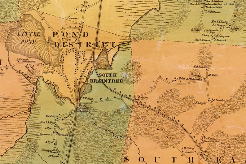 1856 Map of Braintree Norfolk County Massachusetts