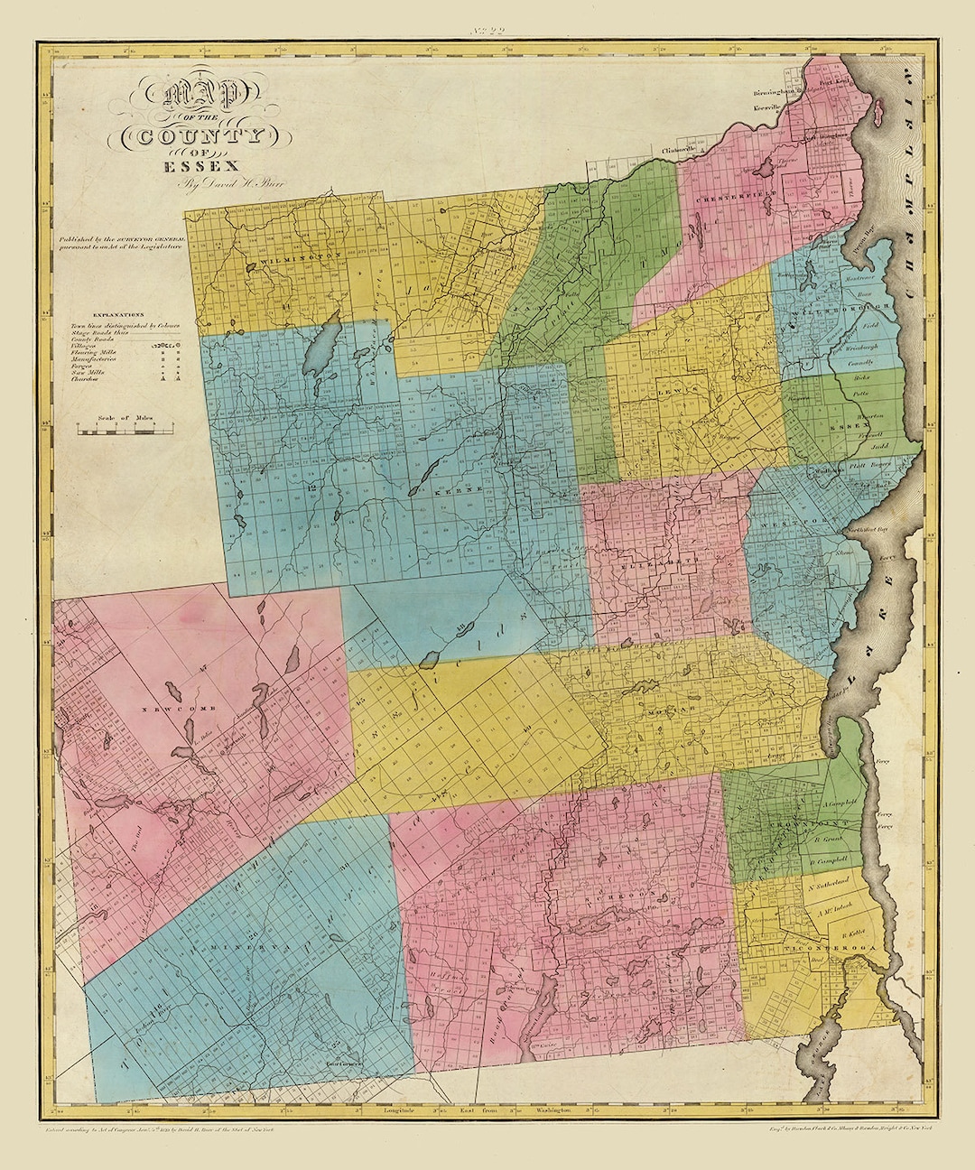 1829 Map of Essex County New York Etsy